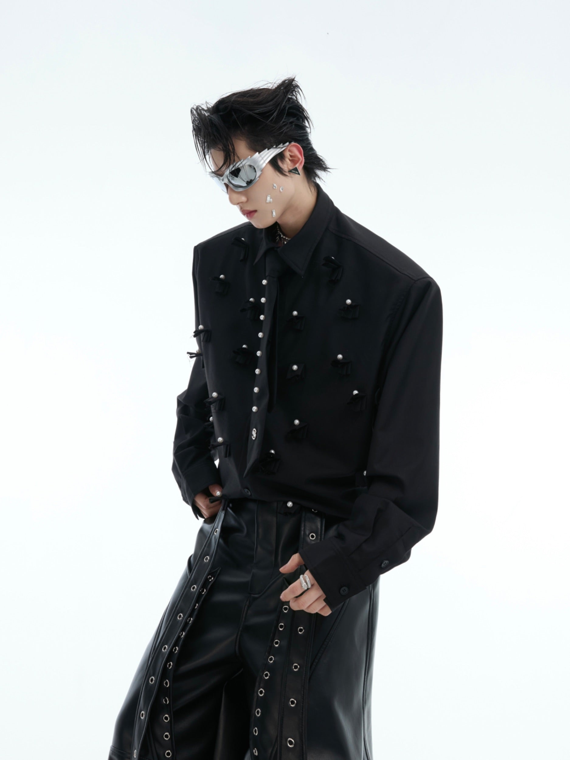 Black Pearl Button Oversized Shirt