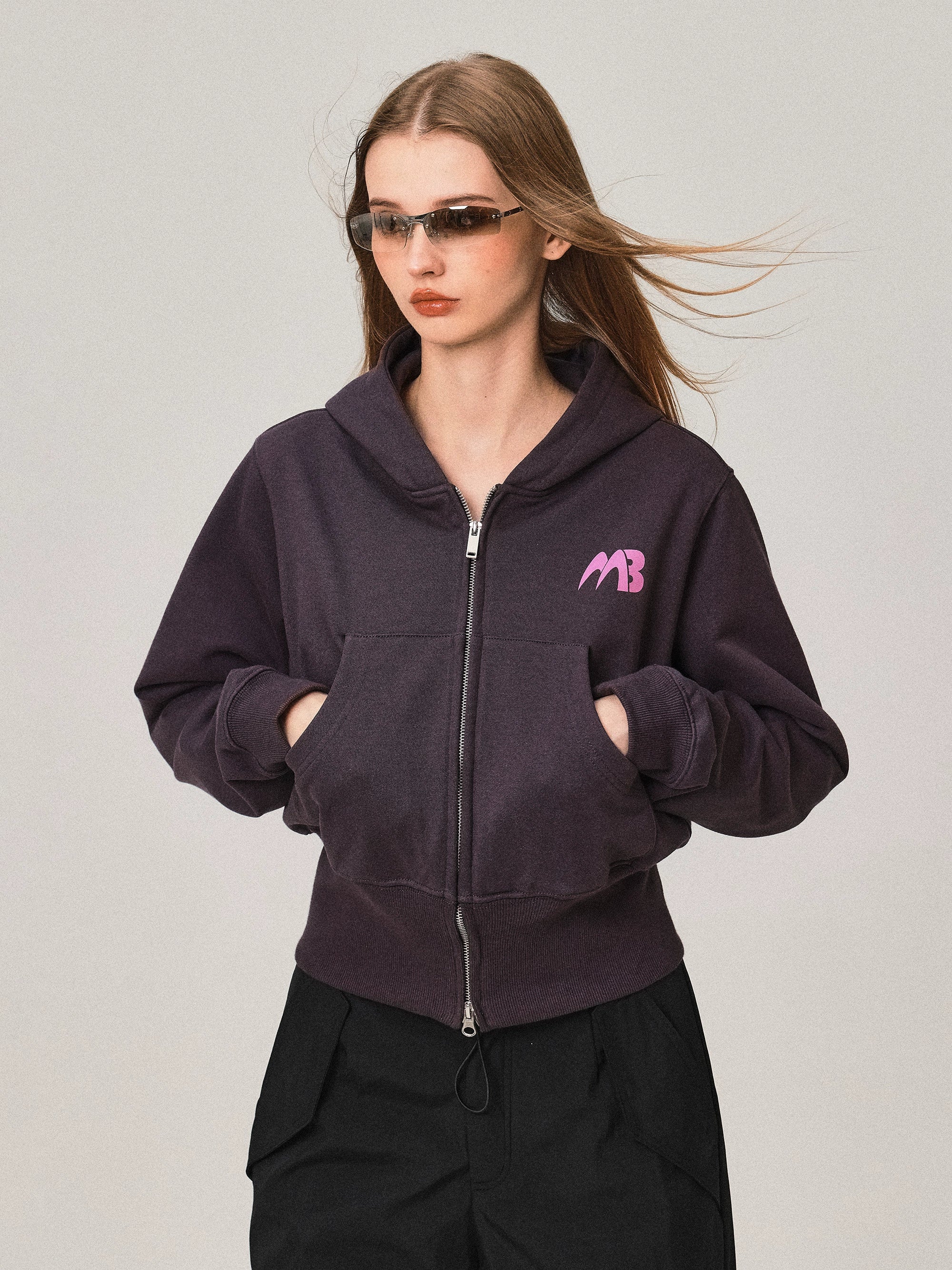 Cardigan à capuche rétro double zip