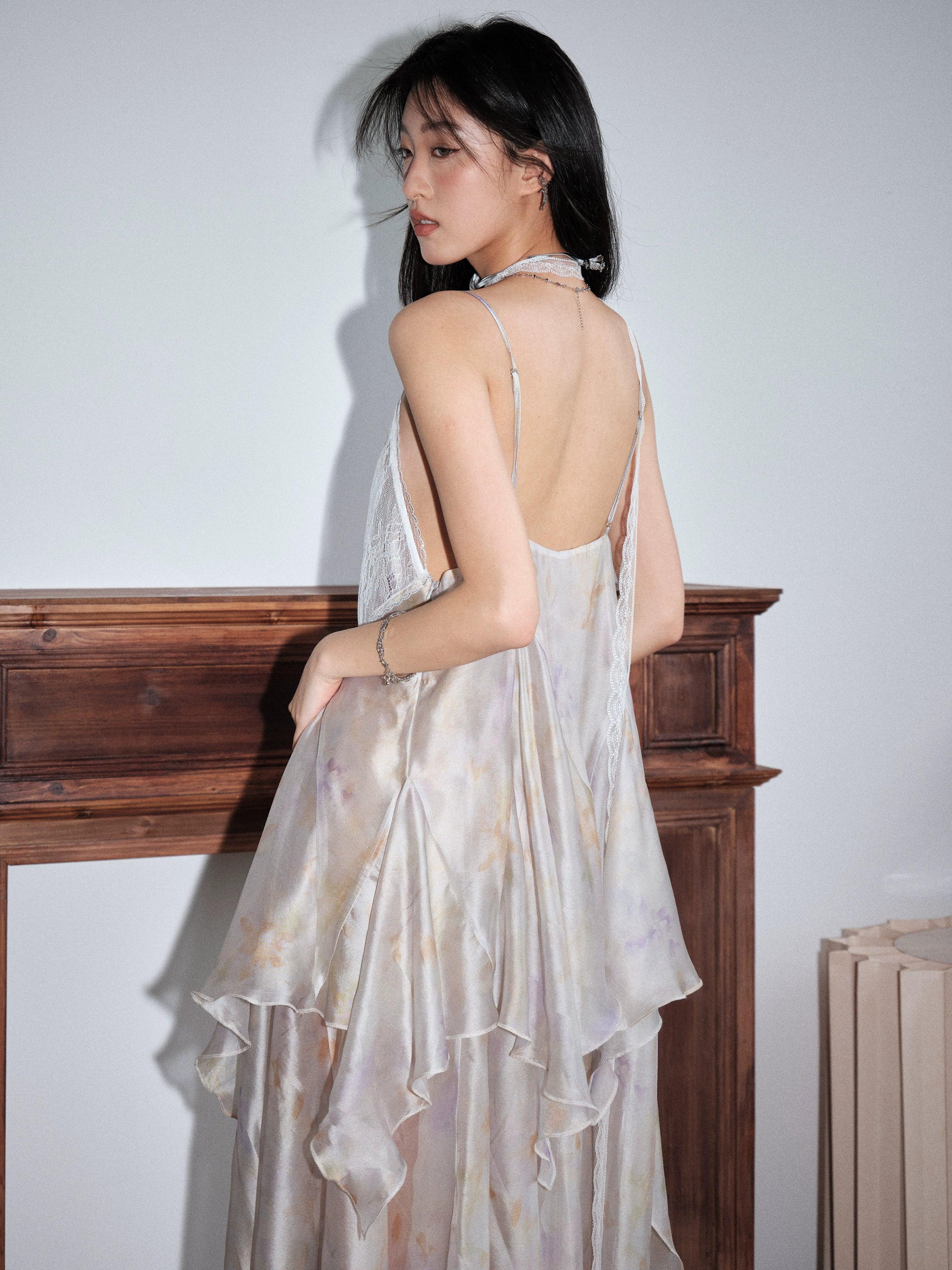 Jnylon Studio Ethereal Fairy Slip Robe - Femme en mousseline de mousseline en ivoire pour femmes avec mouchoir Hem