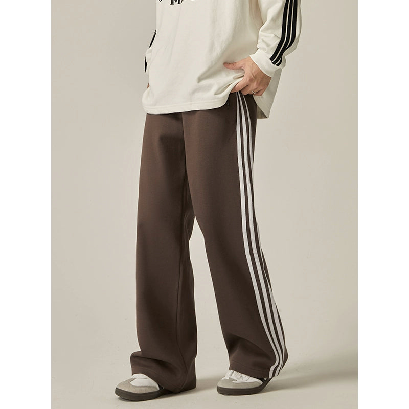 Brown Striped Wide Track Pants