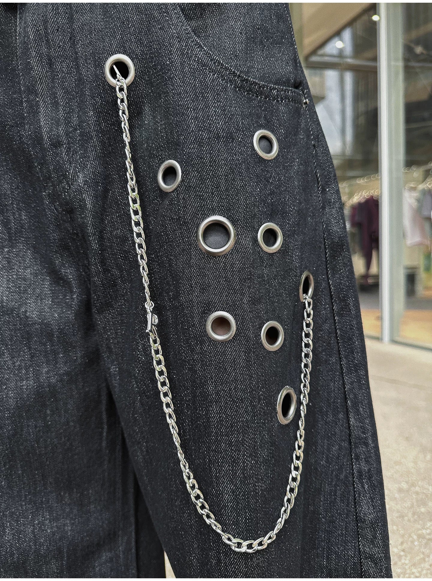 Helix Chain Void-Grommet Denim Jeans