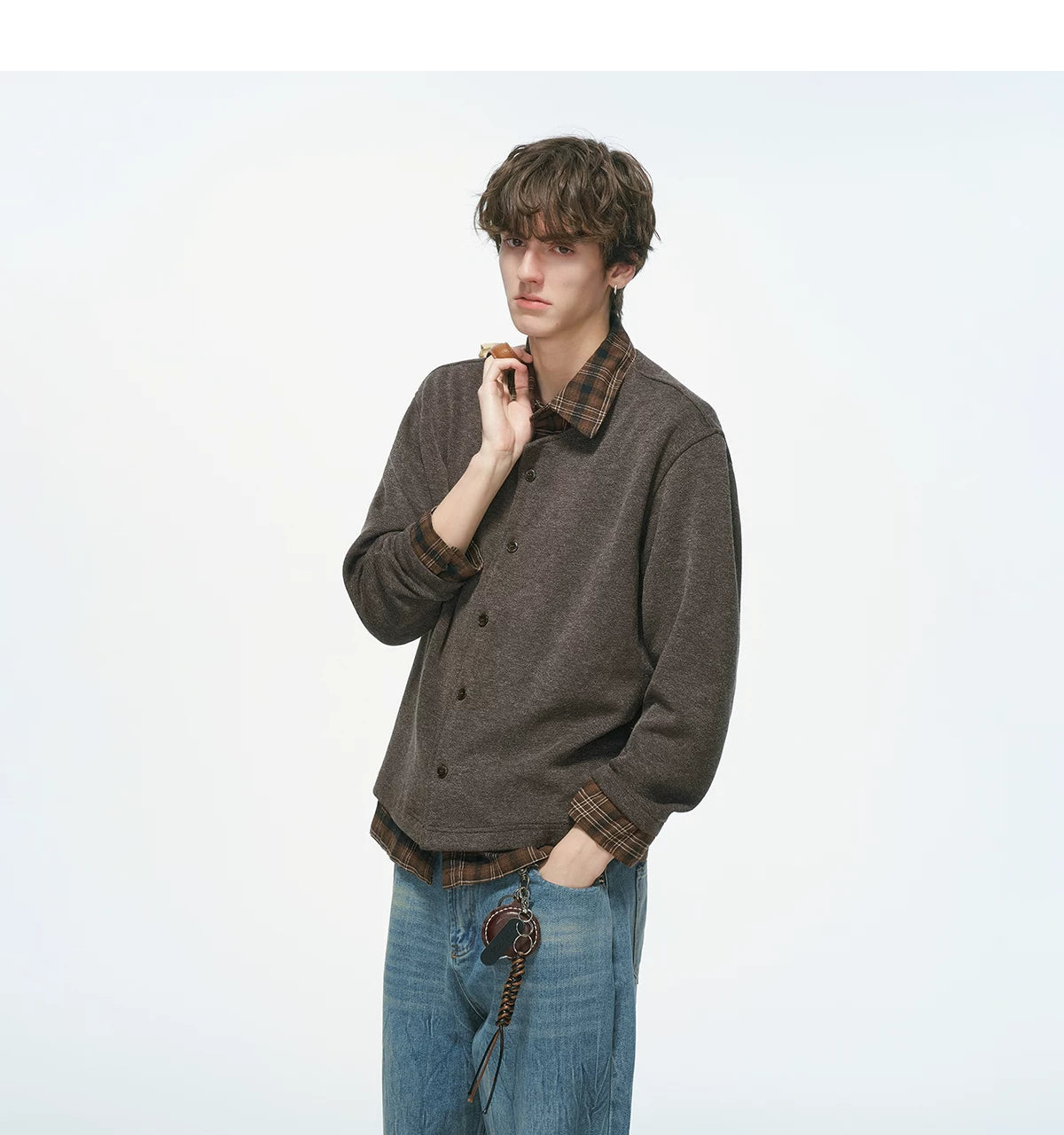 Hearthlayer Plaid Collar Knit Shirt