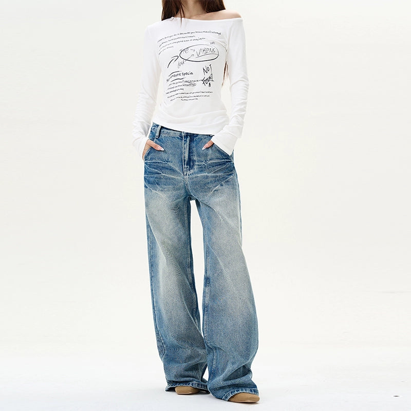 Vintage Blue Wash Wide Leg Jeans