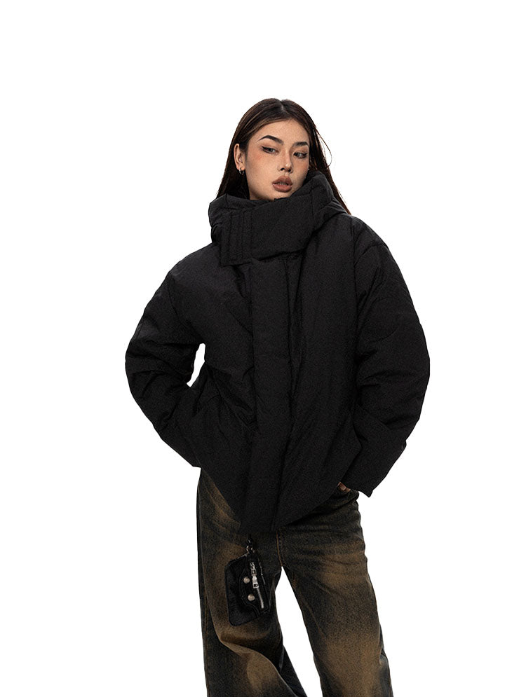 High Collar Windproof Hooded Down Jacket - chiclara
