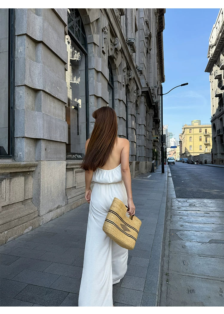 Draped Halter Wide Leg Jumpsuit