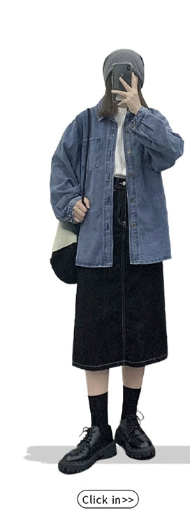 Veste de chemise en jean bleu foncé vintage