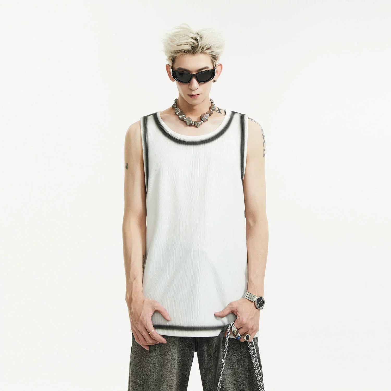 Tank Top with Spray Paint Trim Detail