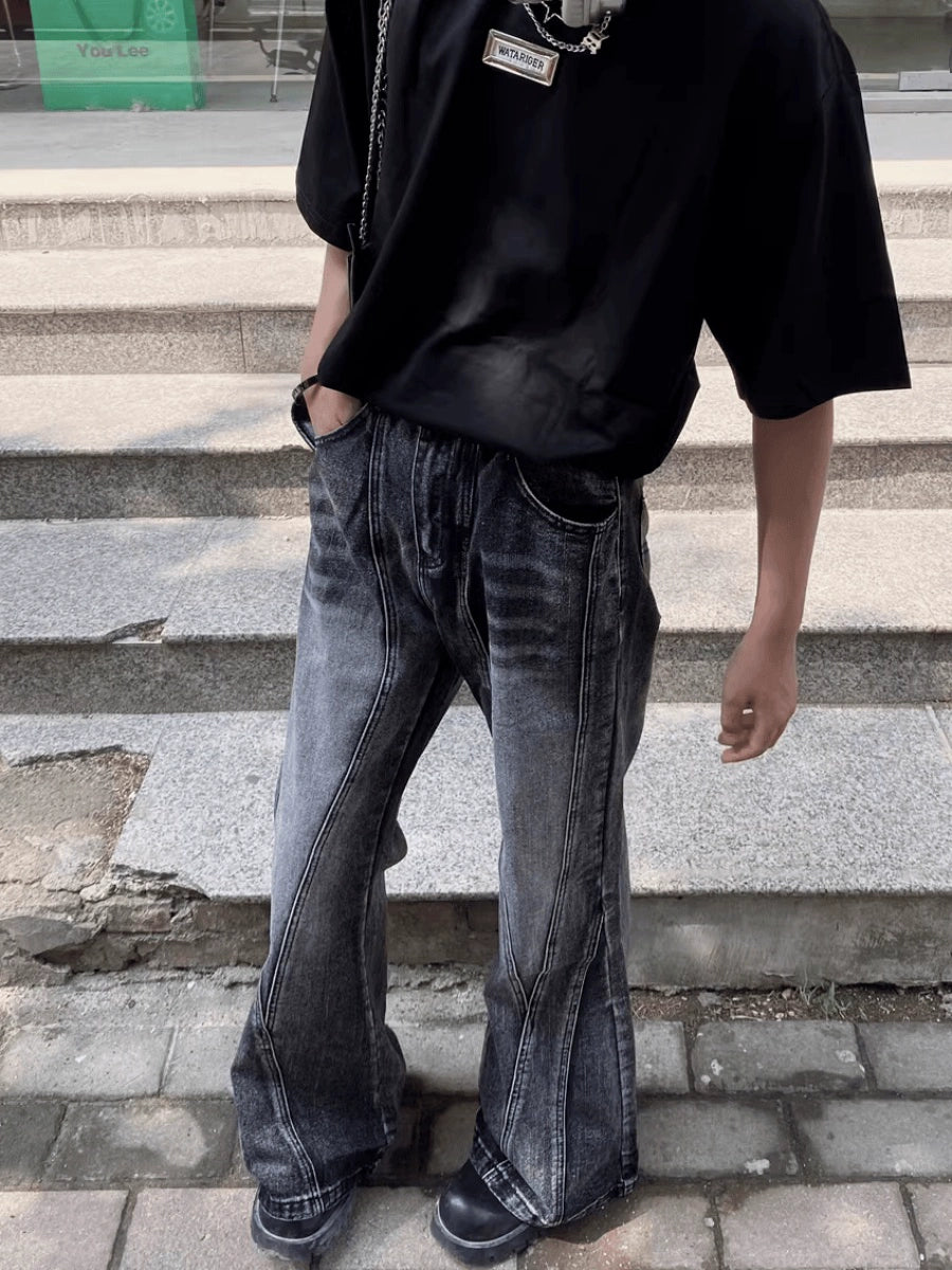Wide Leg Washed Black Flared Jeans