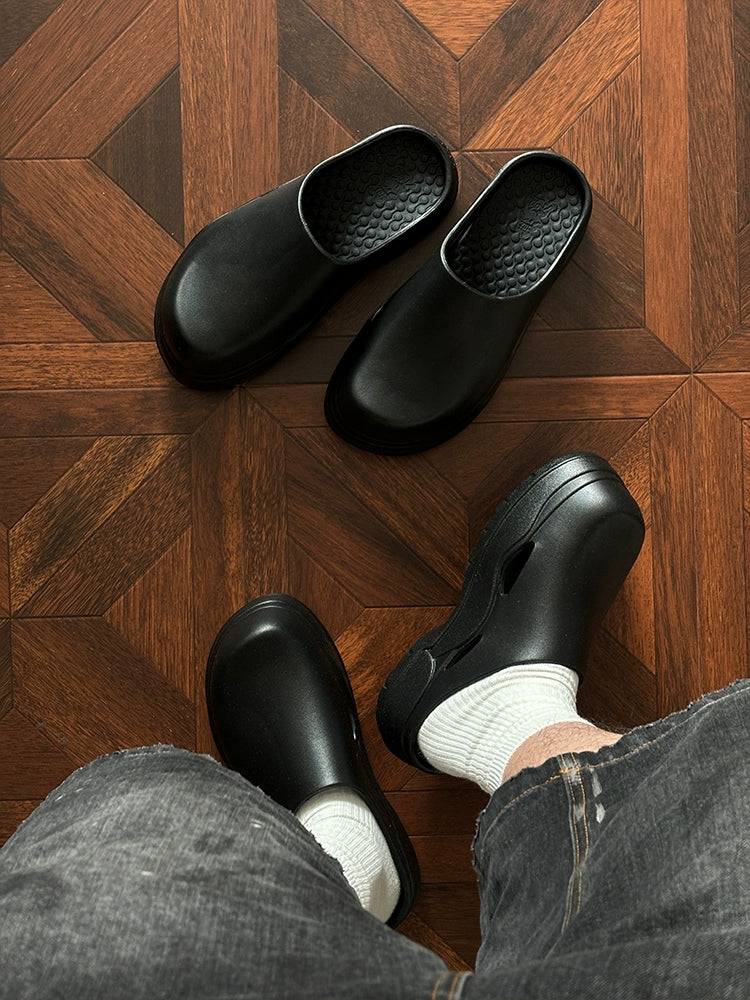 Black and White Slip-On Clogs