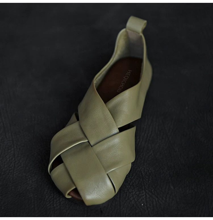 Olive Woven Cutout Ballet Flats