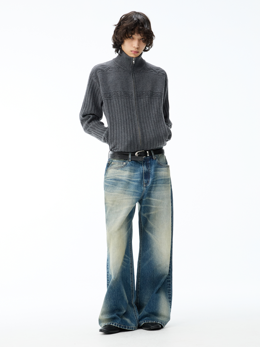 Faded Wide-Leg Balloon Jeans