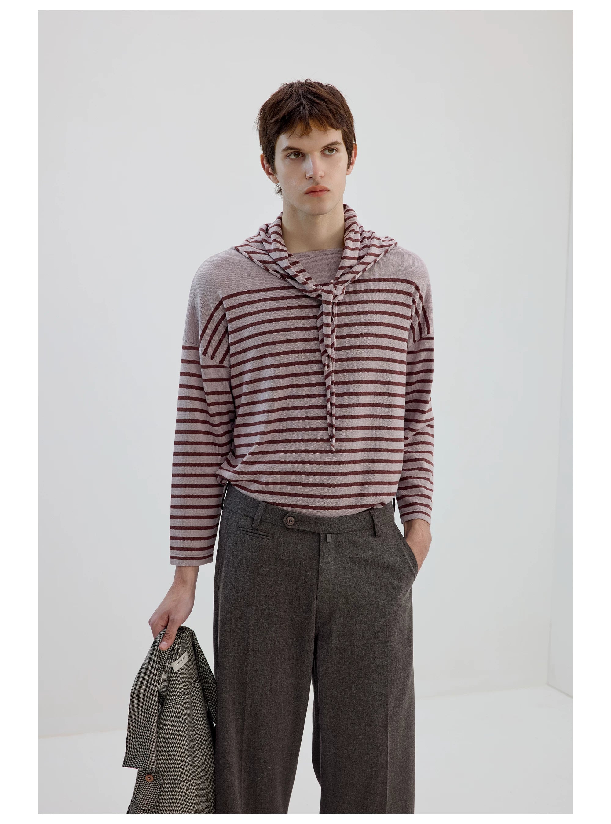 Striped Scarf-Neck Knit Top