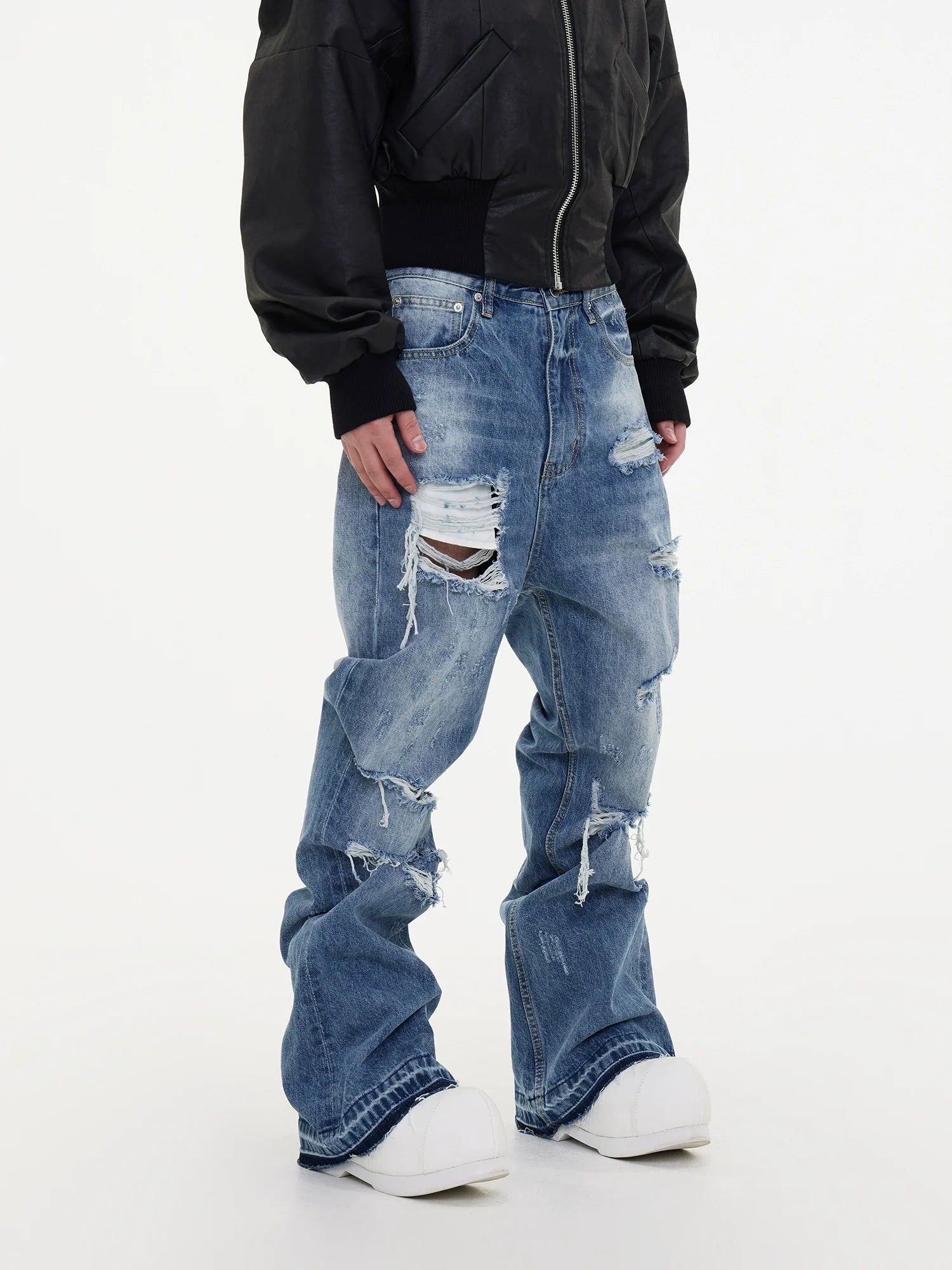 Ripped Light Wash Distressed Baggy Jeans