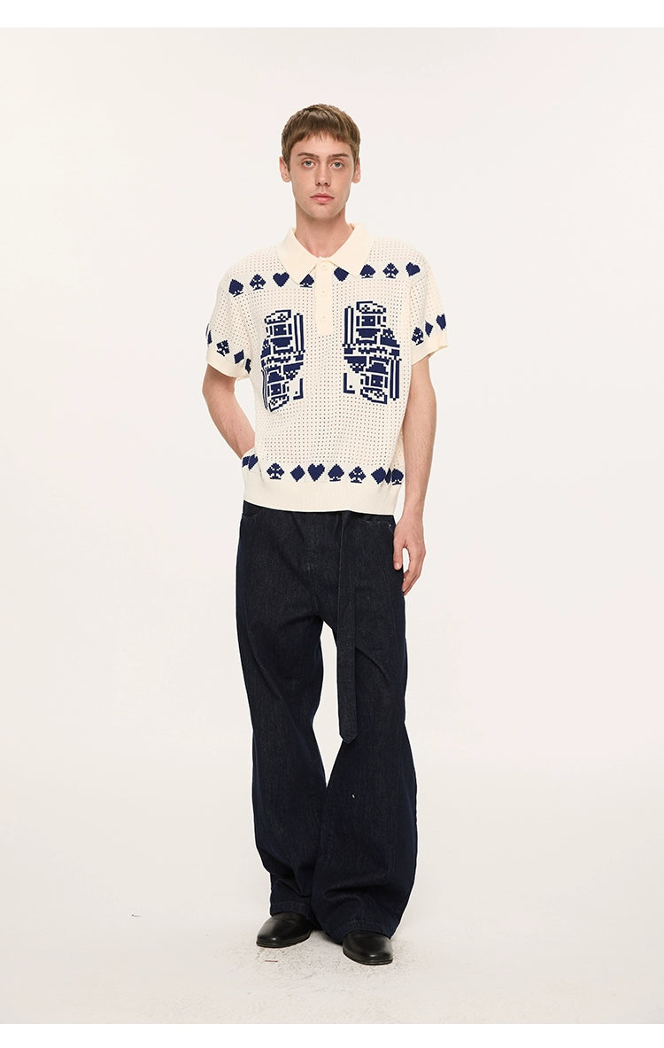 Pixel Heart Knit Polo Shirt