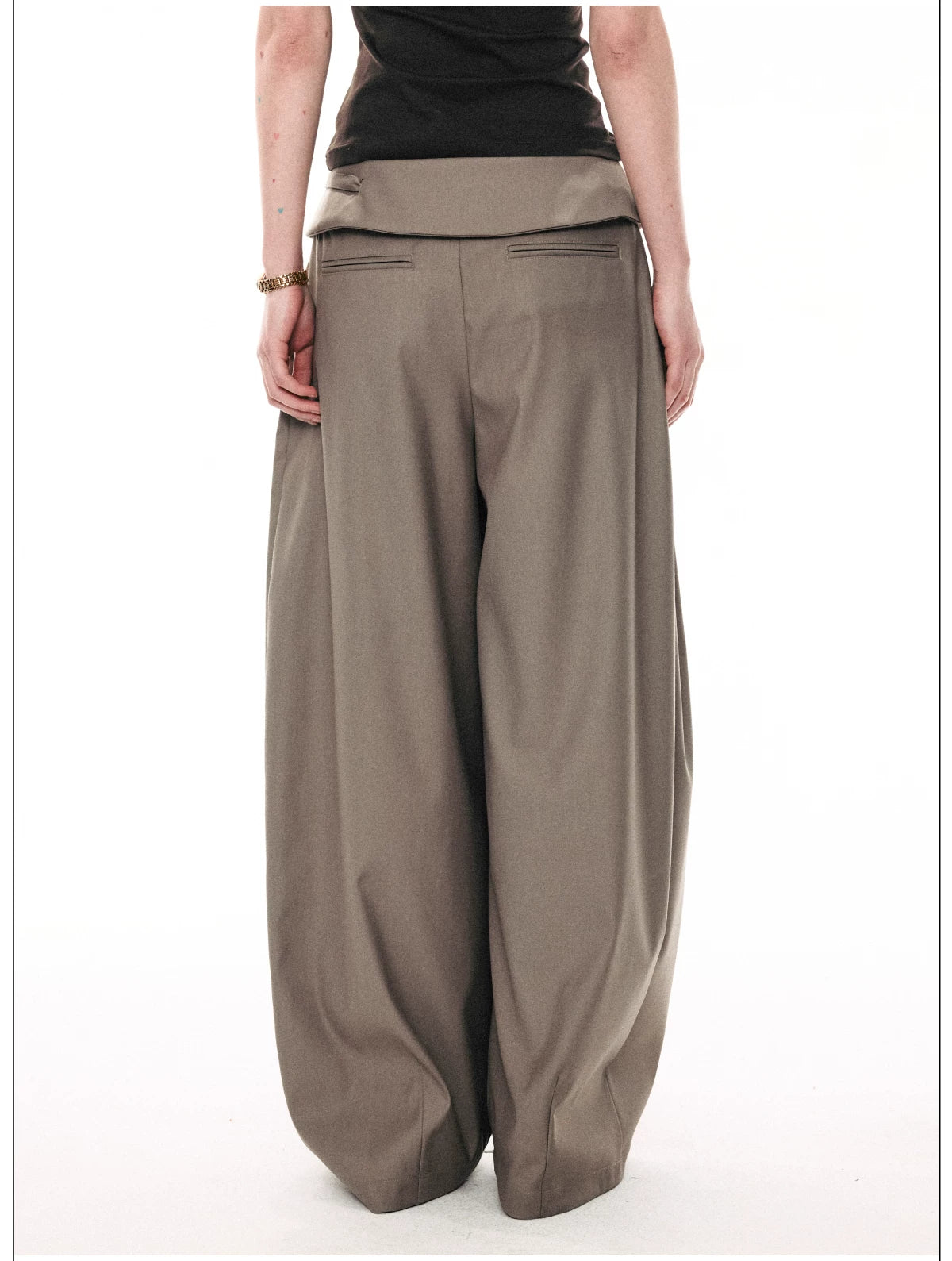 Foldover Tie-Waist Wide Trousers