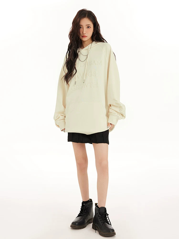 Embossed Lettering Oversized Pullover Hoodie
