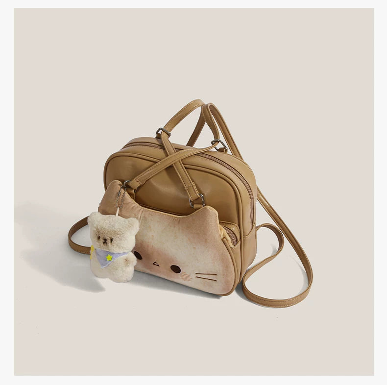 Caramel Kitty & Bear Charm Crossbody