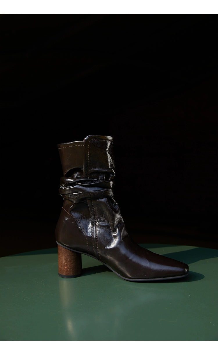 Leather Ankle Boots with Block Heel