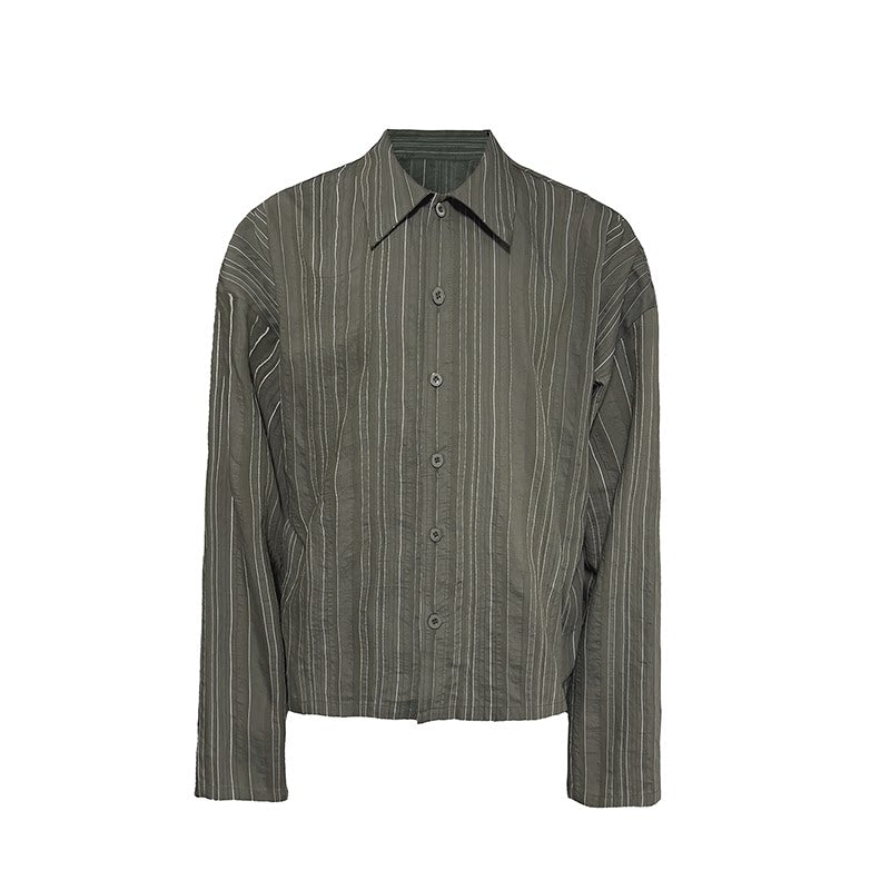 Textured Vertical-Stripe Button Shirt