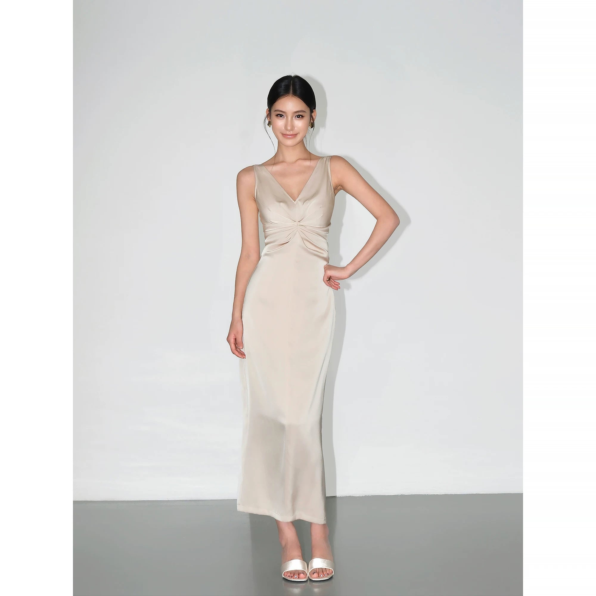 Twilight Drape Knot Satin Maxi Dress