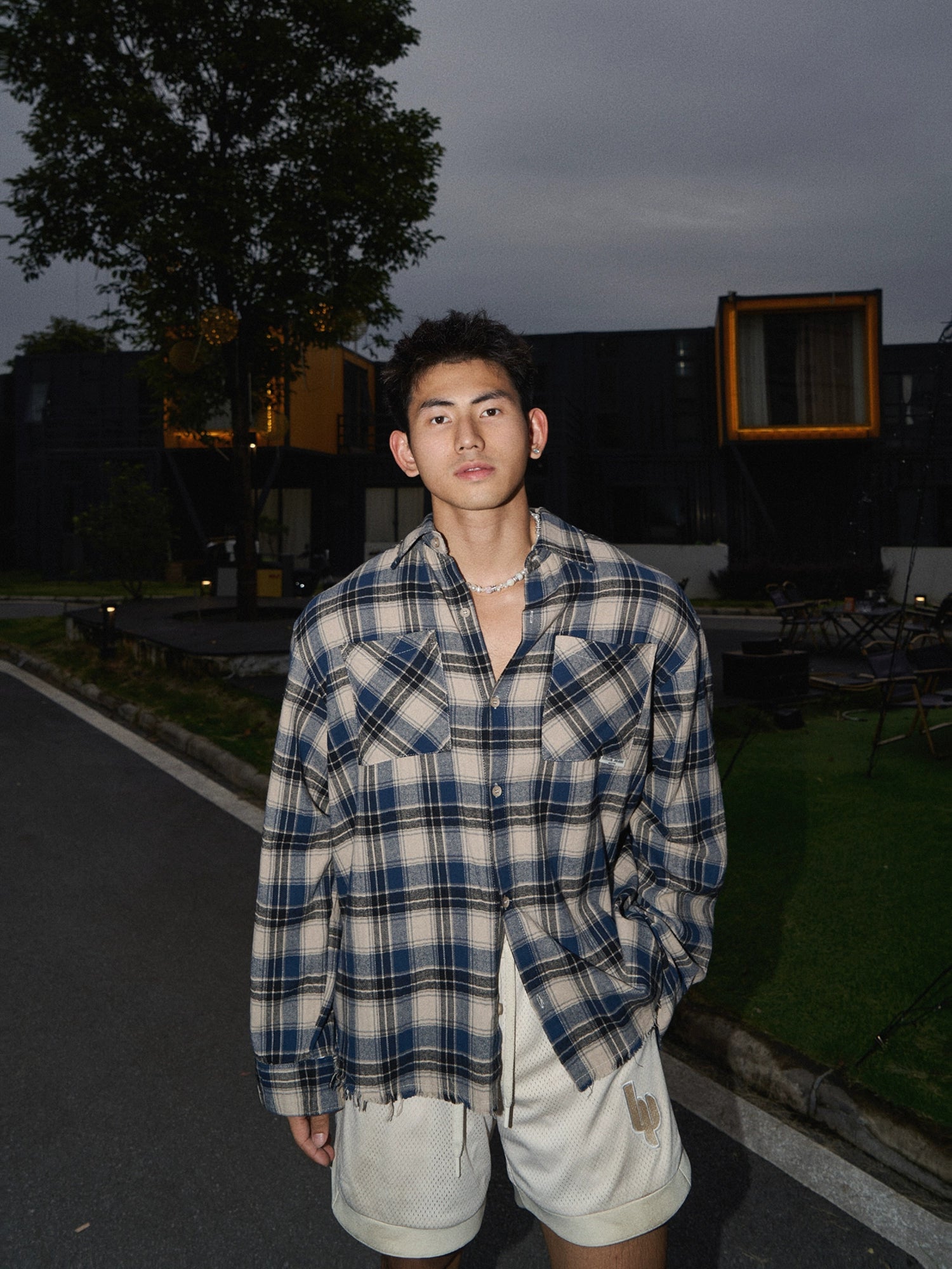 Oversized Navy Plaid Flannel Shirt