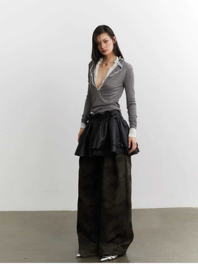 Velvet Mist Ruffle Trim Top