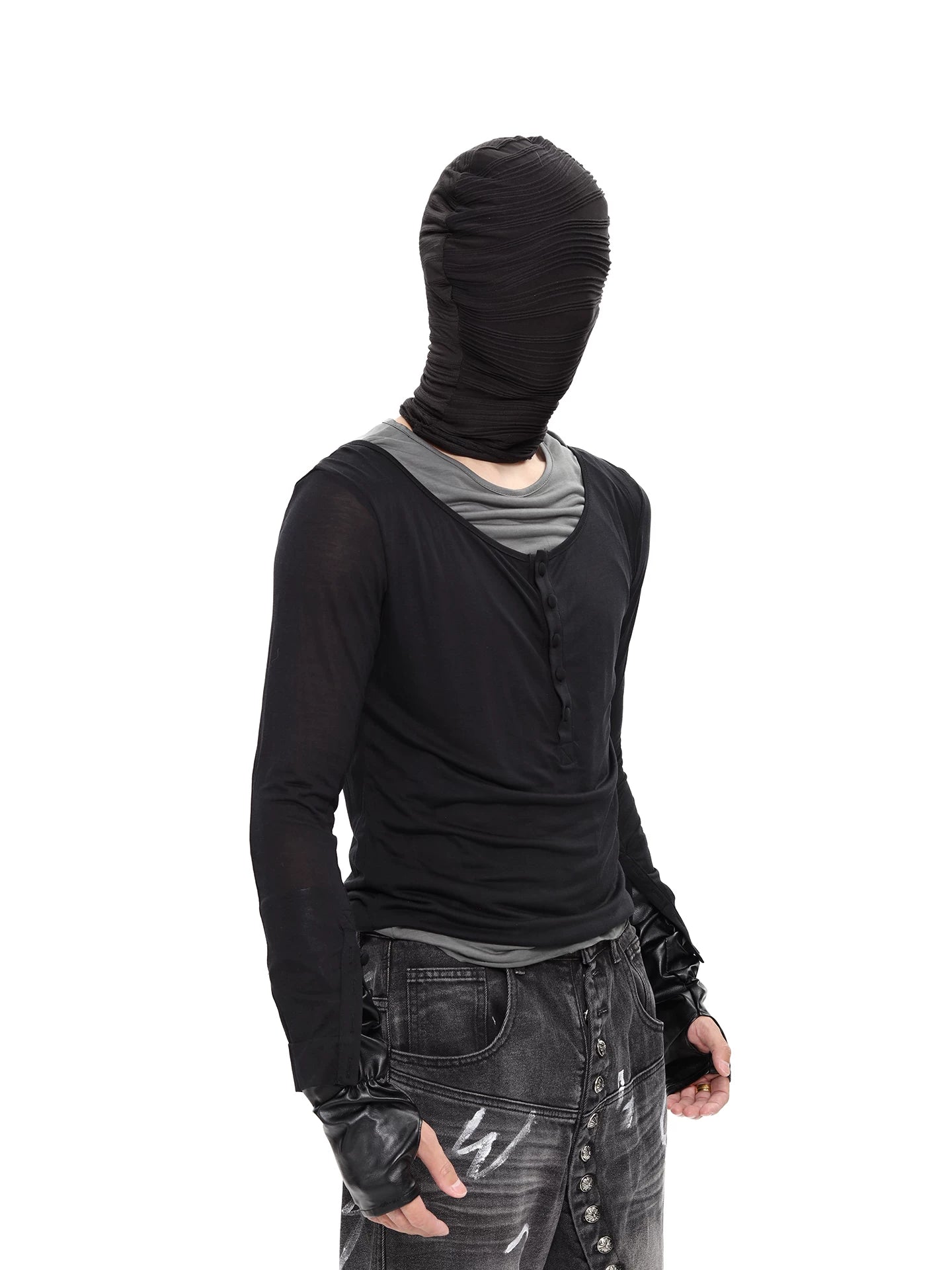 Shadow Veil Layered Ruched Henley Top
