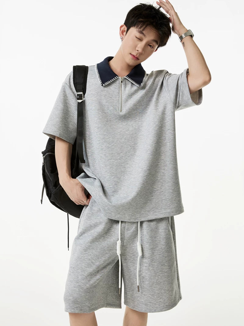 Contrast Collar Quarter-Zip Sweatshirt