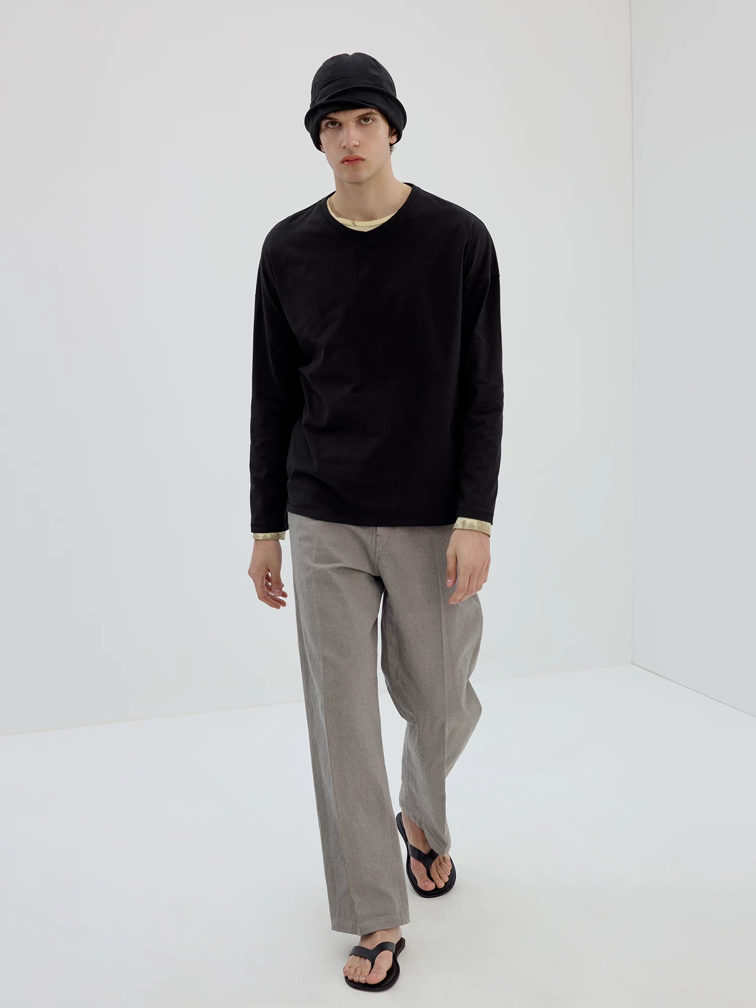 Relaxed V-Neck Long-Sleeve Tee