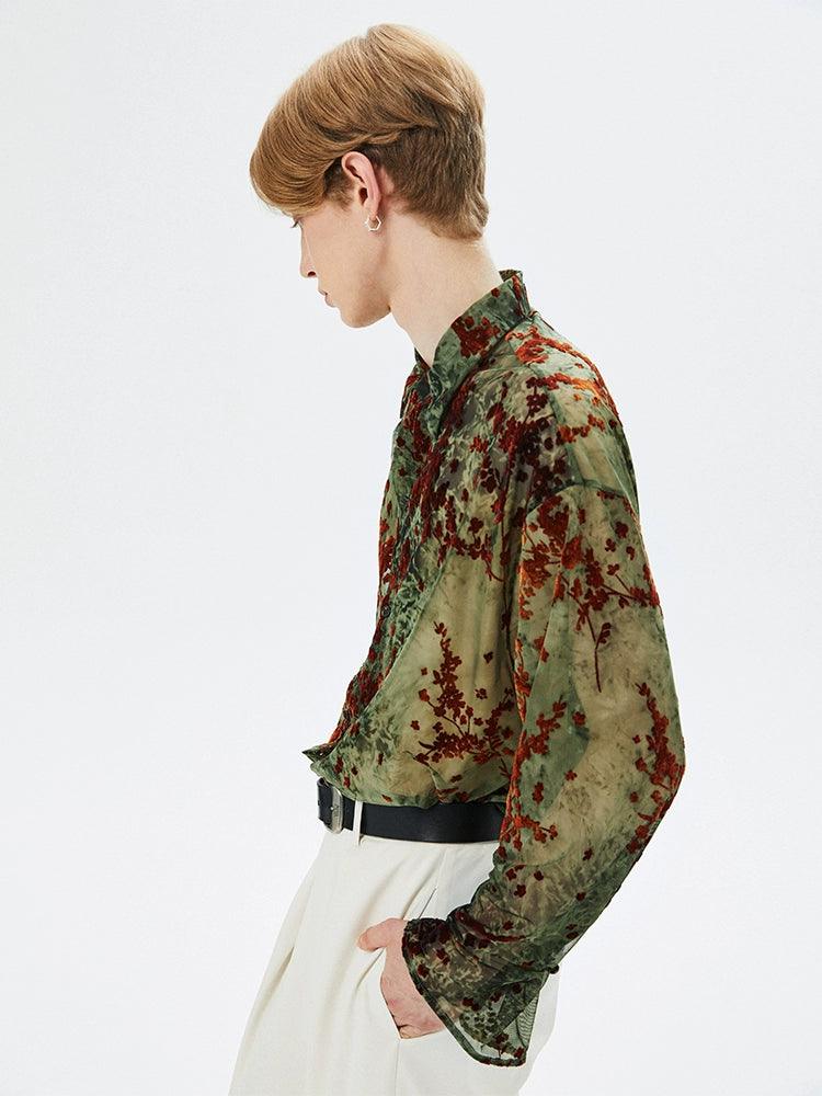 Floral Print Semi-Sheer Button-Up Shirt