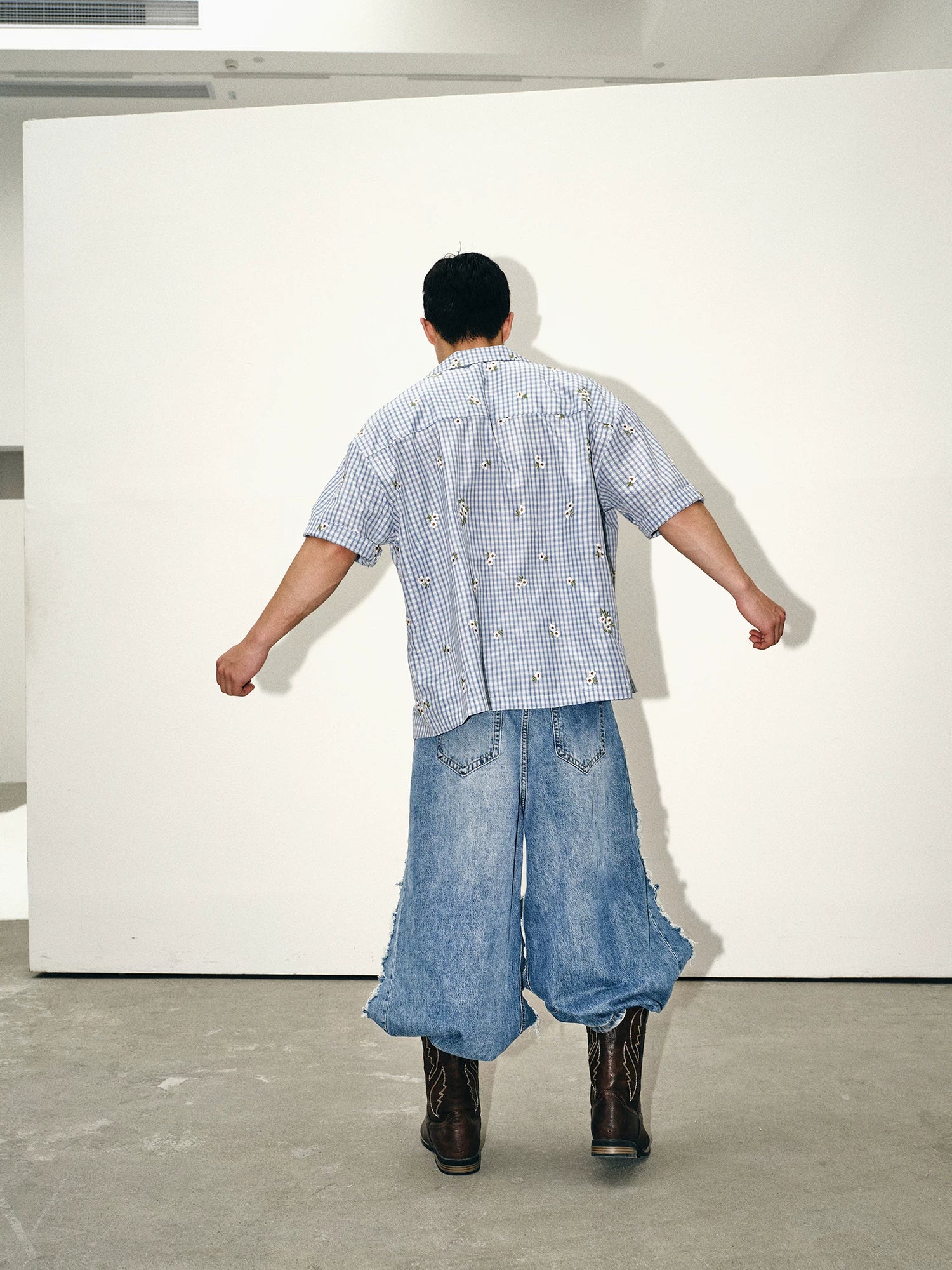 Extreme Cutout Layered Panel Denim Pants