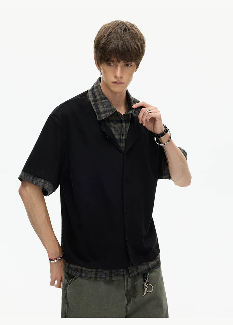 Layered Plaid Hem Knit Shirt