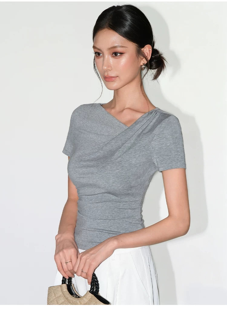 Asymmetric Off Shoulder Ruched Top