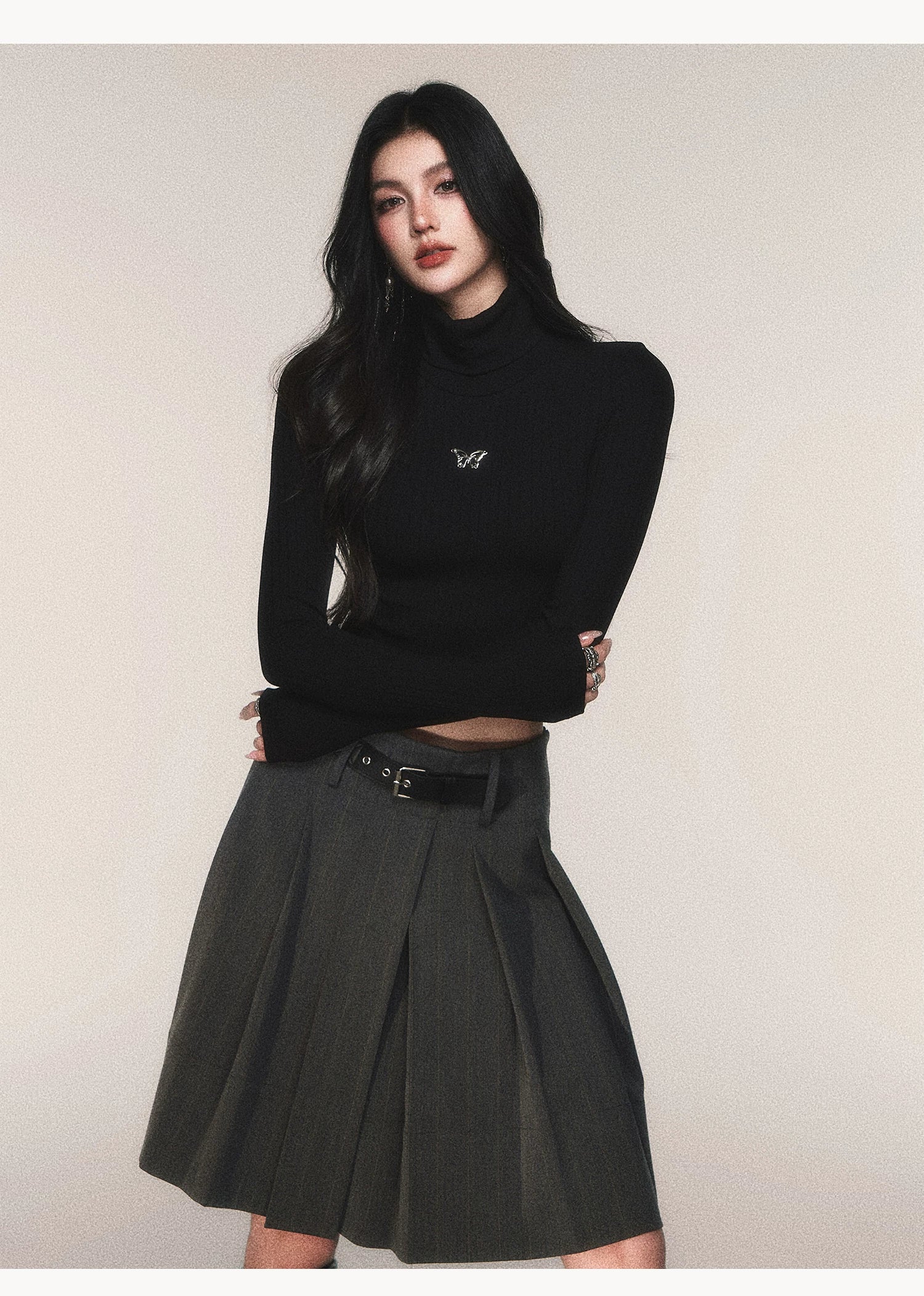 Riding Class Pleated Midi Skirt