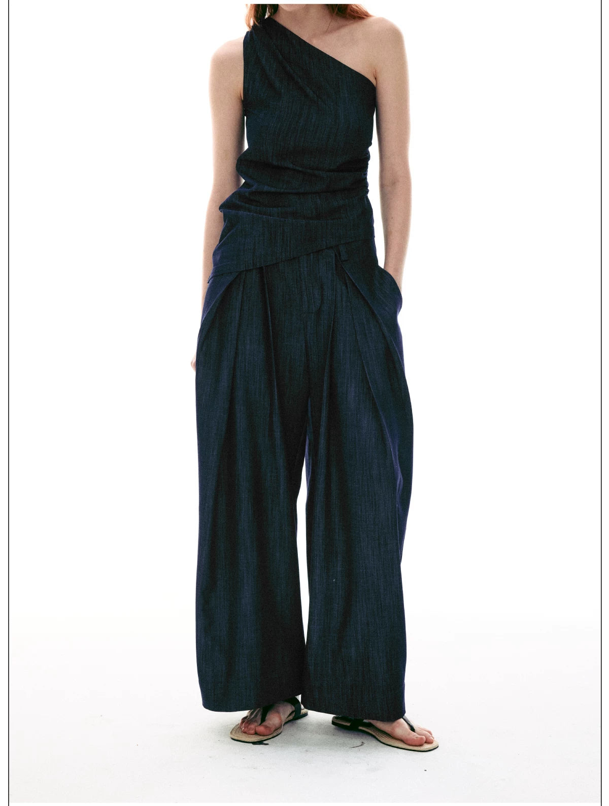 Midnight Meridian One-Shoulder Draped Top
