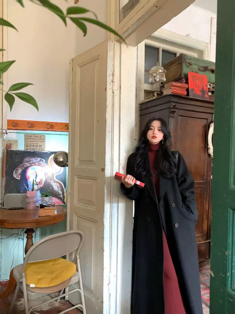 Double-Breasted Long Wool Coat