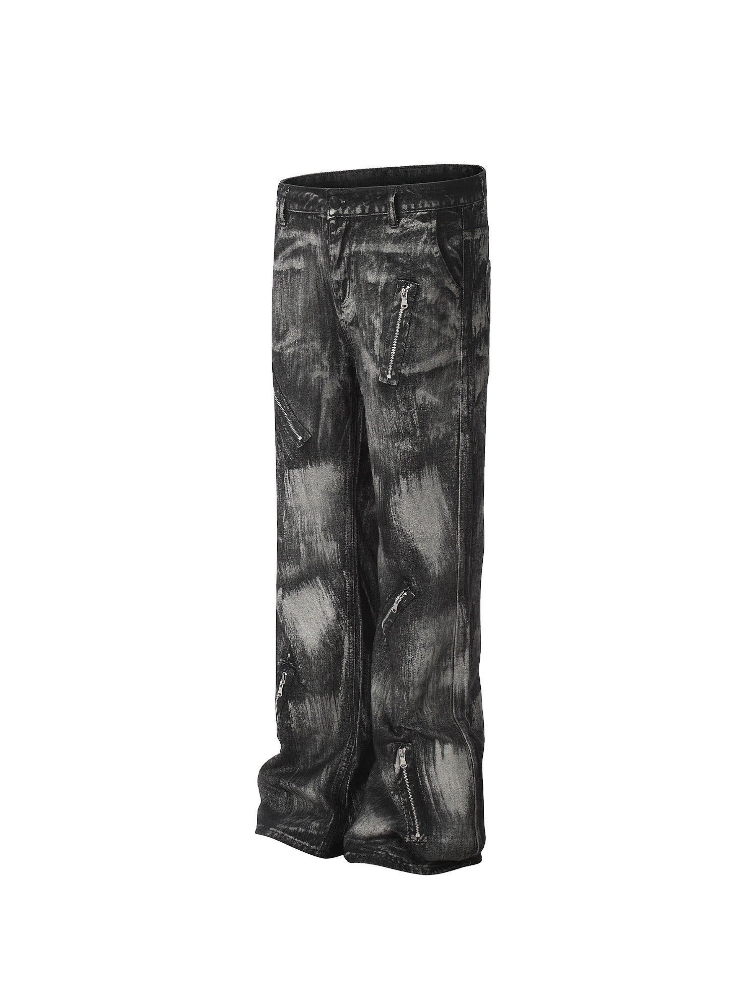 Men's Distressed Washed Zip Wide-Leg Jeans