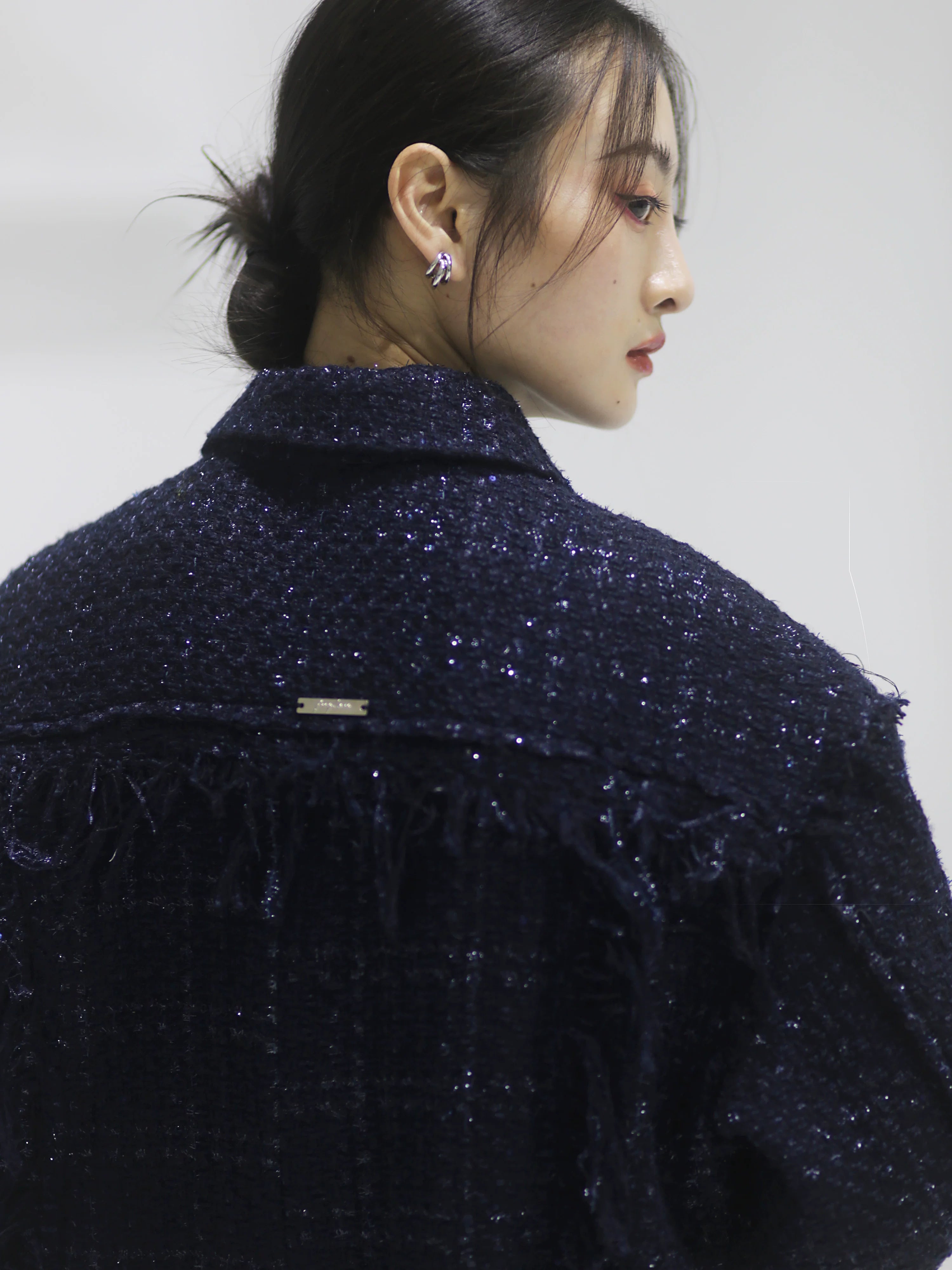 Midnight Fringe Cropped Tweed Jacket