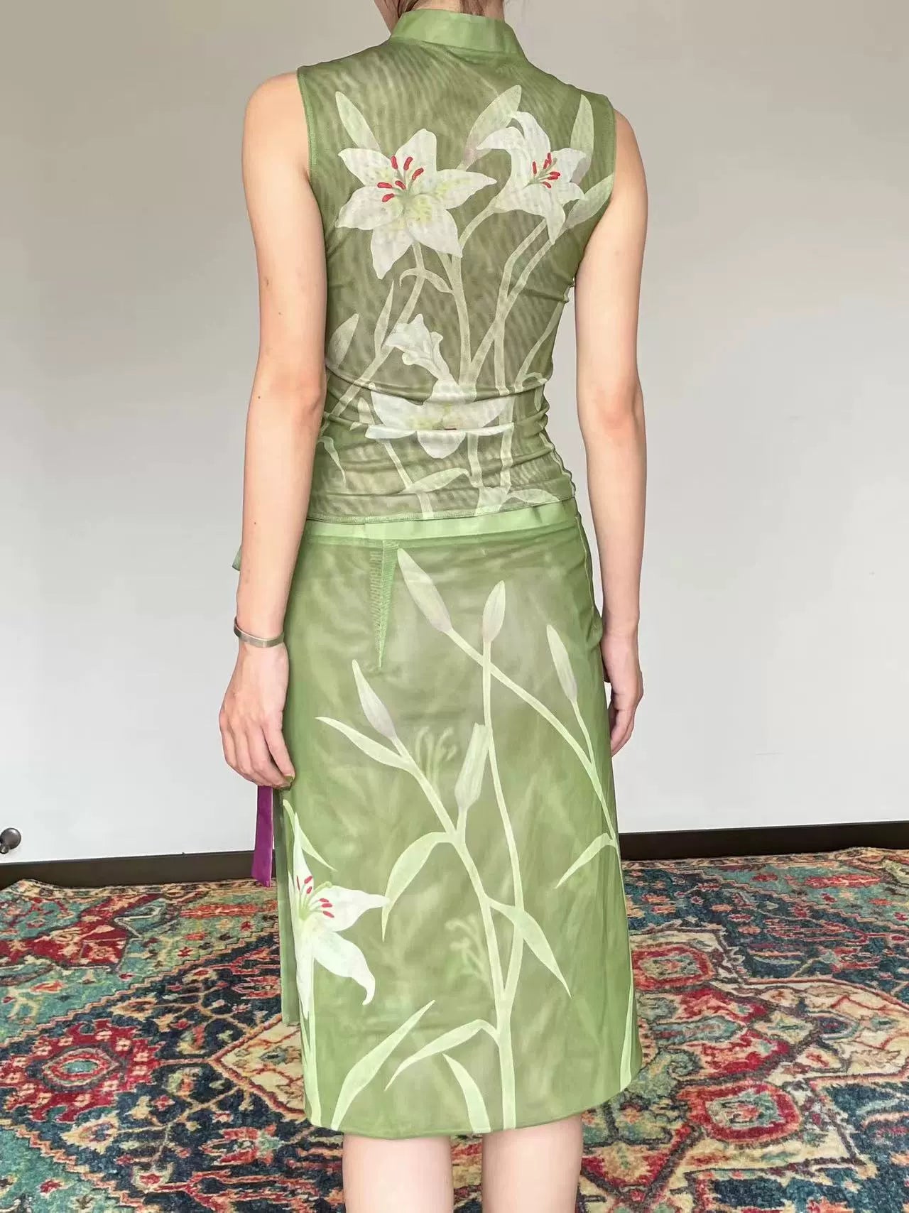Oriental Lily Print Cheongsam Top