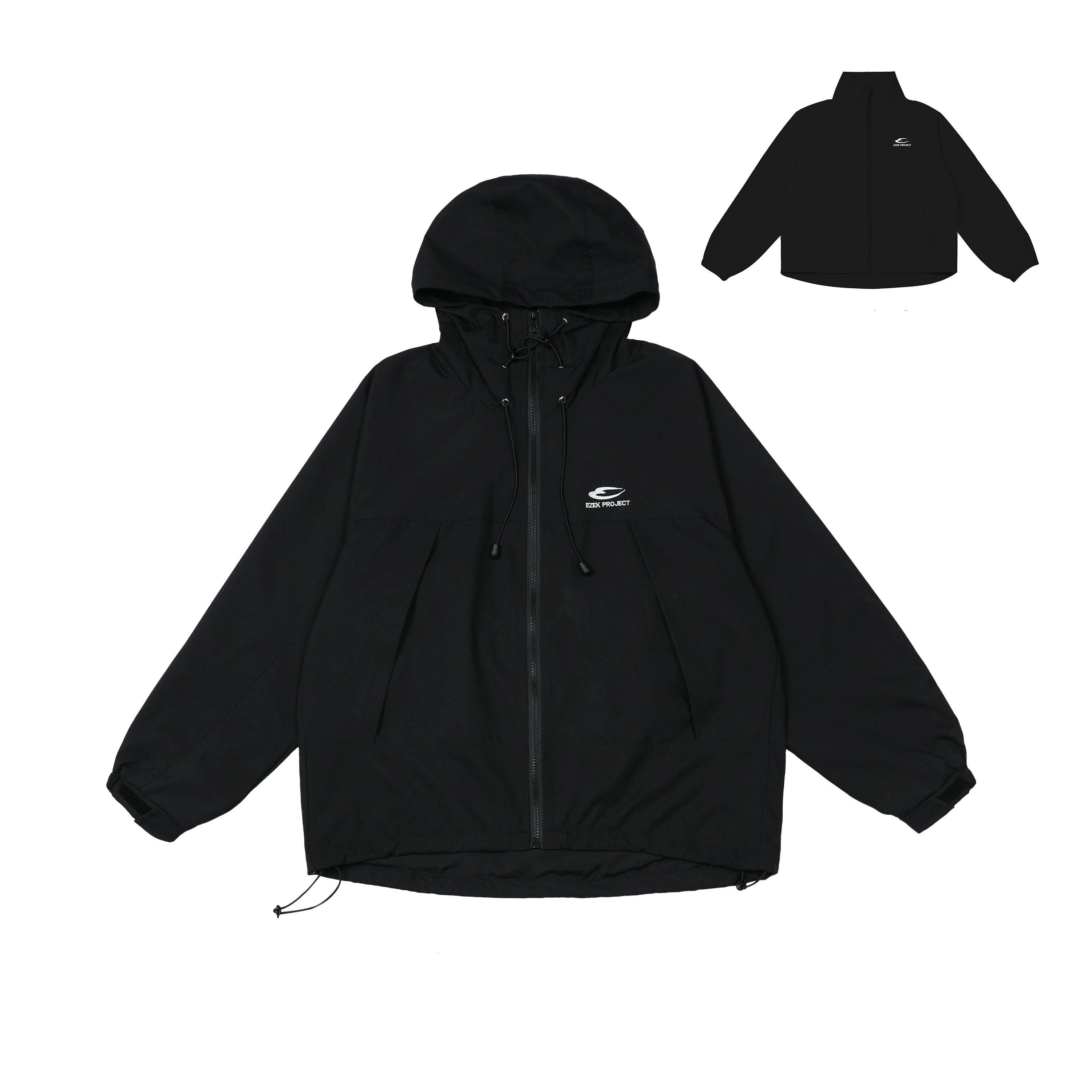 Ezek O'Neill sudadera con capucha de gran tamaño negro - chaqueta con cremallera creciente para mujeres con logotipo y capucha con cordón