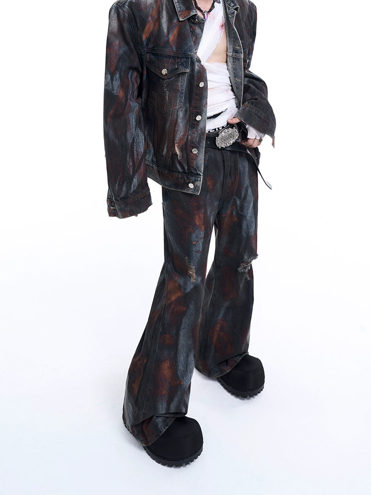 Acid-Washed Denim Rust Effect Jacket and Jeans Setup