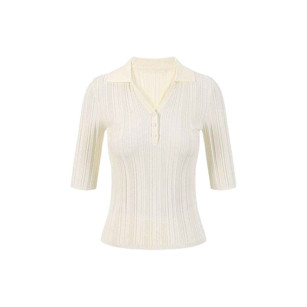 Stone Sonata Ribbed Polo Knit Top