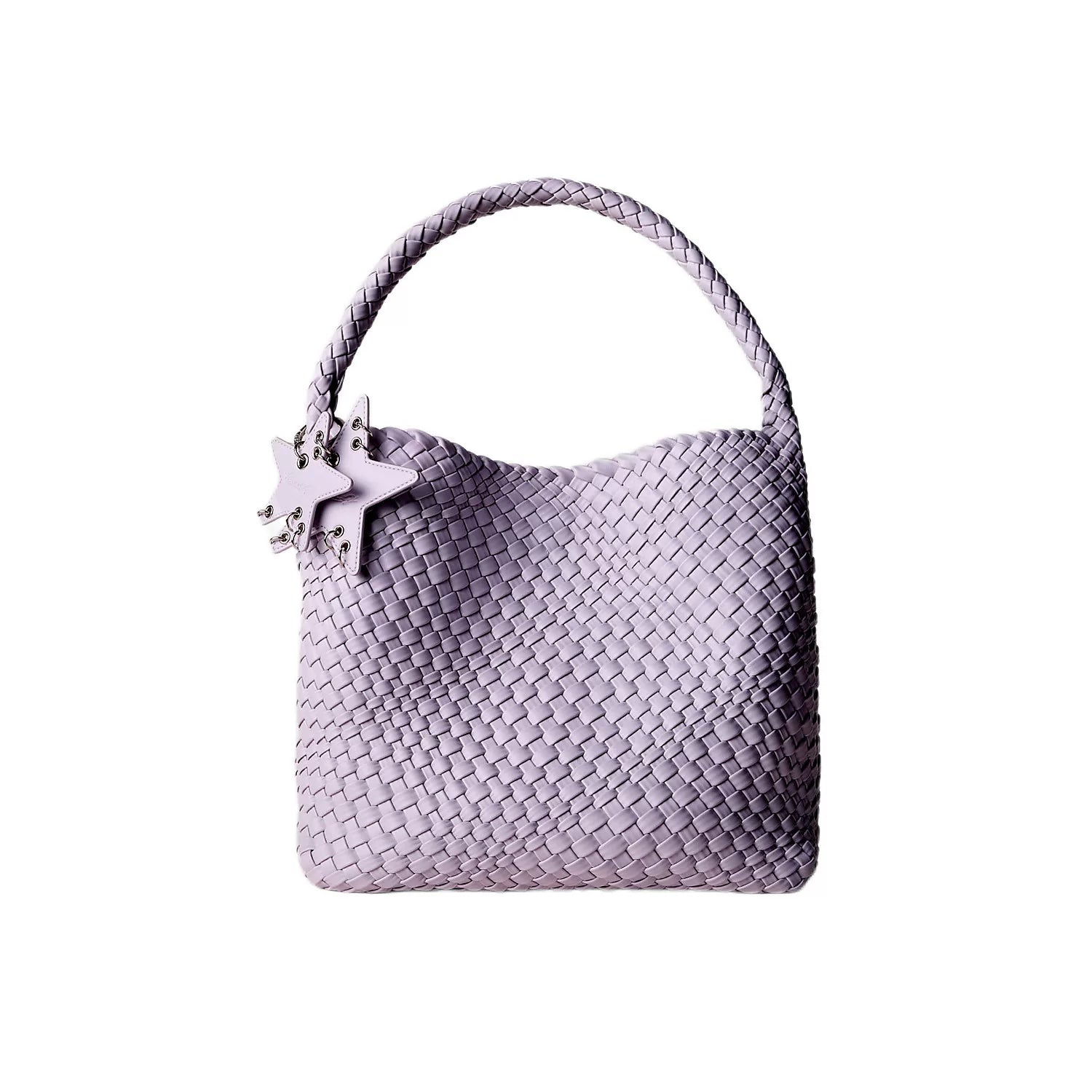 Metallic Woven Star Hobo Tote - Lilac