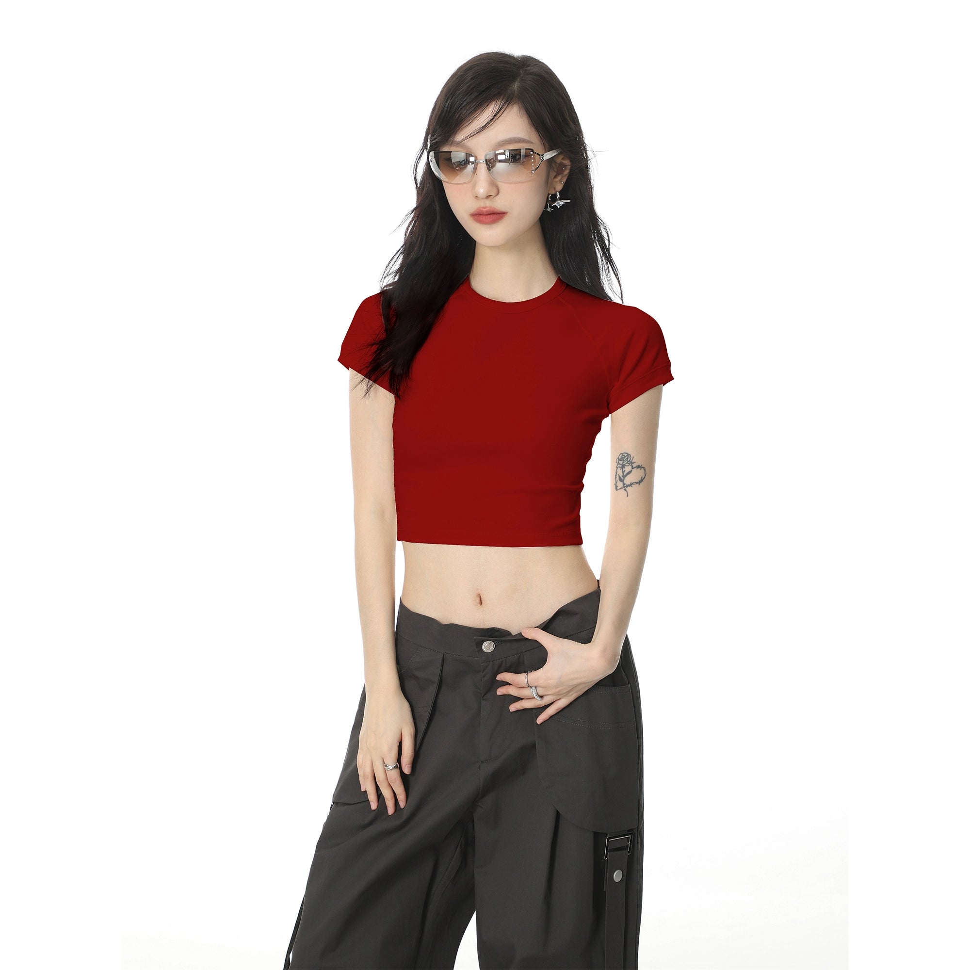 Feste Farbe Normaler Schulter kurzarm T-Shirt