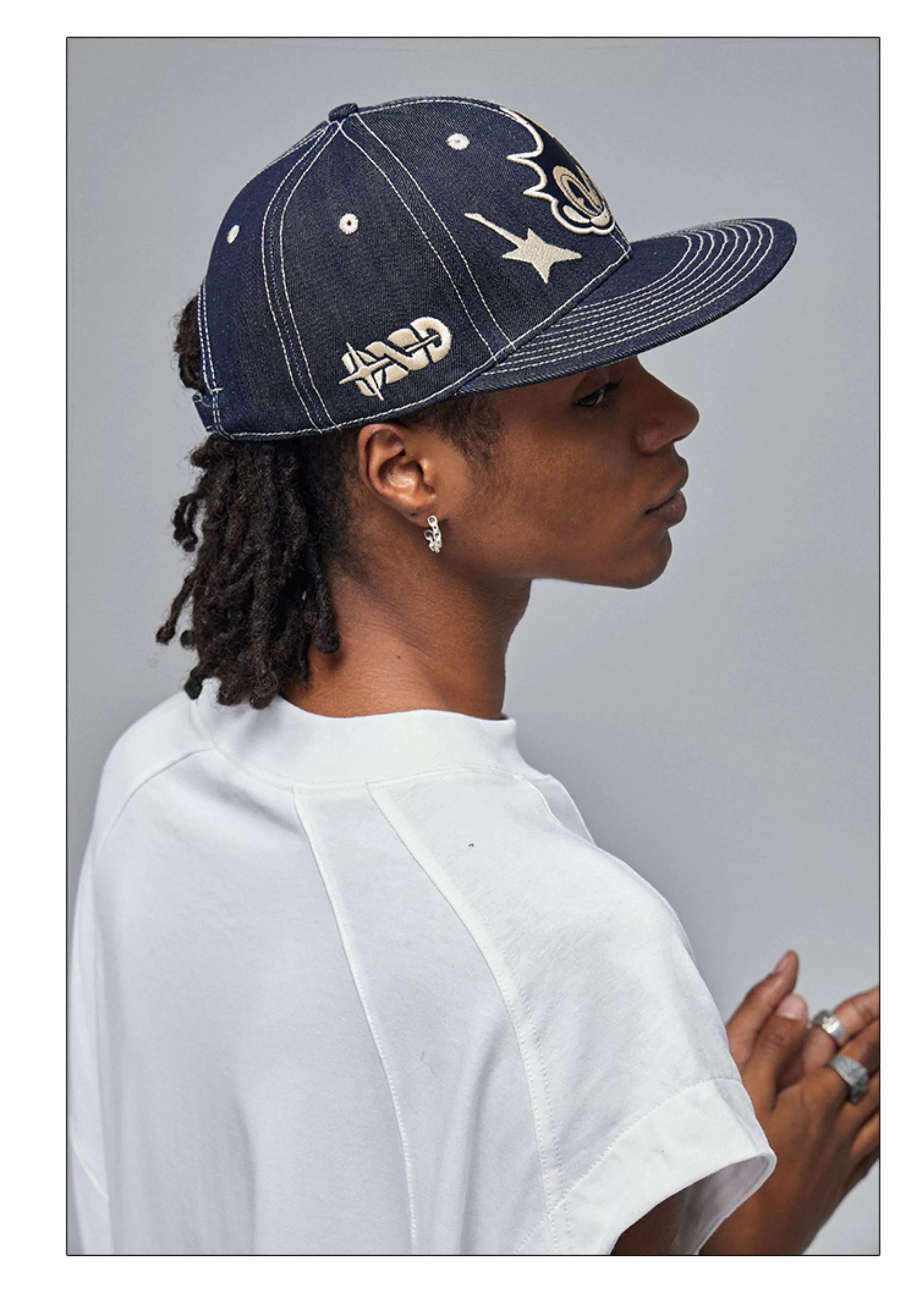 Cartoon Embroidered Denim Snapback Cap