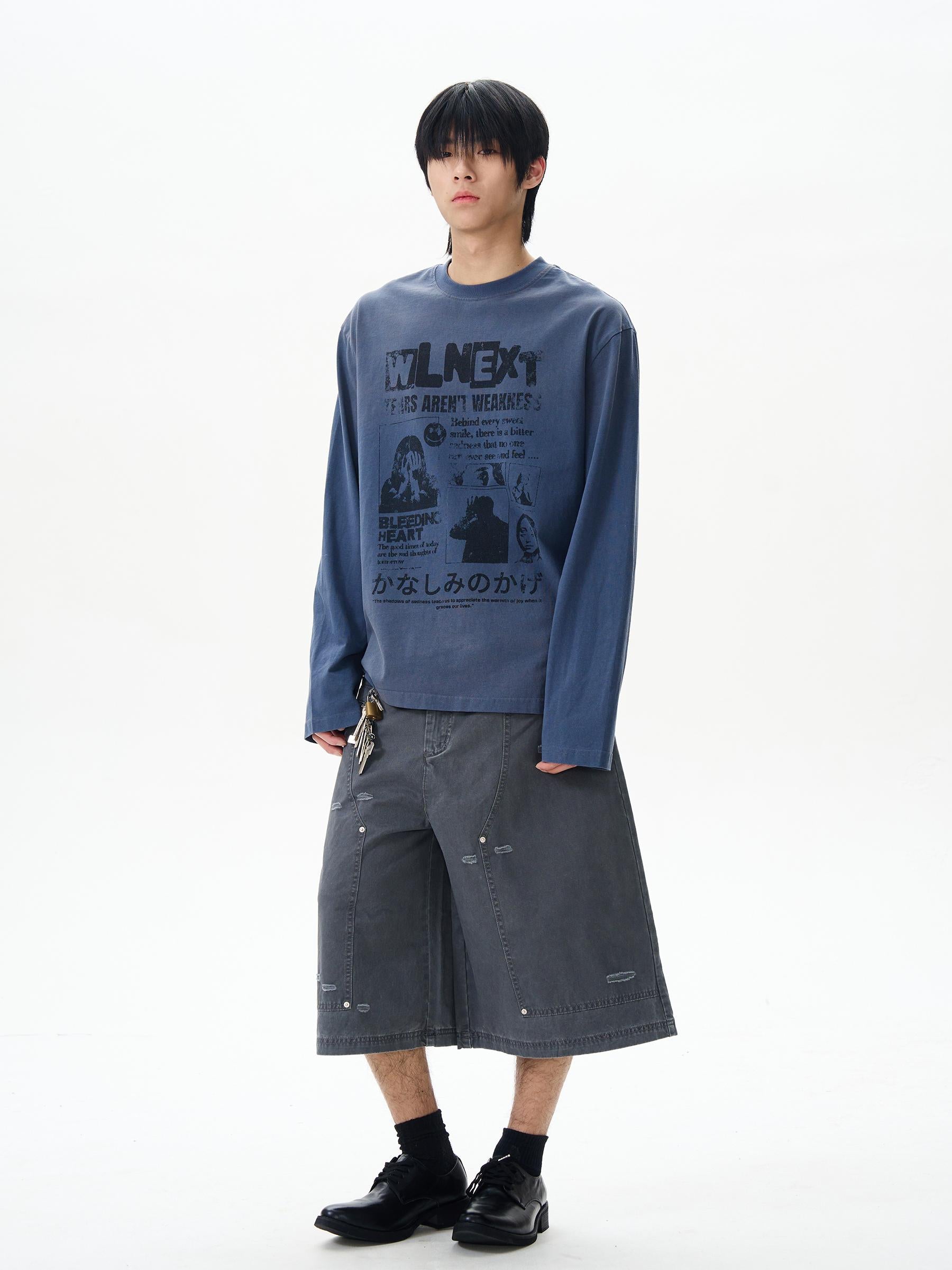 Distressed Grey Cargo Denim Shorts