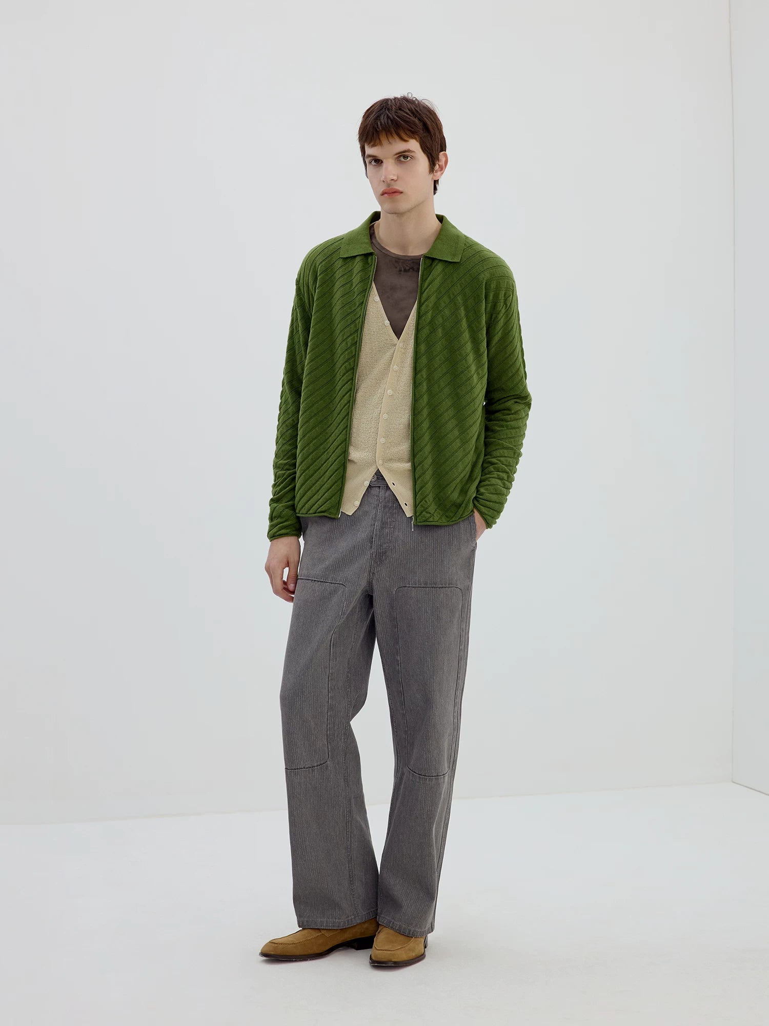 Gray Straight-Leg Patch Pocket Pants