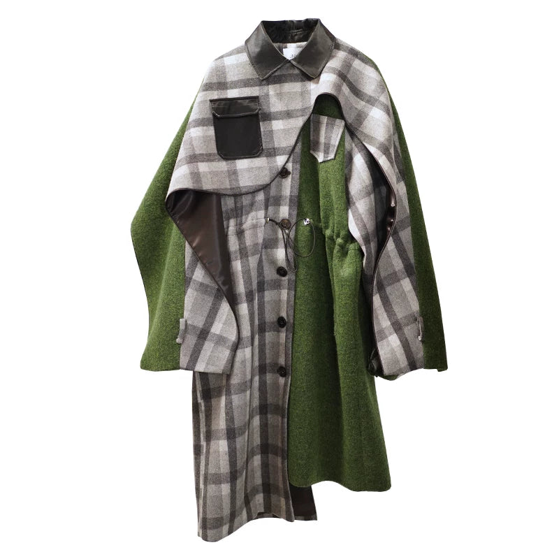 Moss Plaid Hybrid Cape Coat