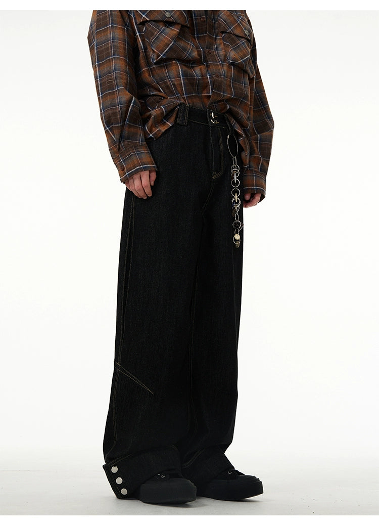 Wide-Leg Jeans with Cuffed Hems and Button Details