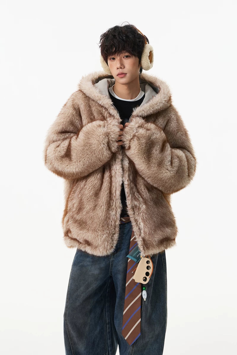 Glacier Haze Faux-Fur Hoodie Coat
